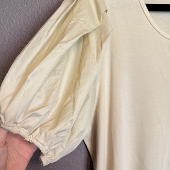 Calvin Klein 1x Plus Size Beige Tan Puff Sleeve Top Buttons Ribbed NEW NWT - Picture 4 of 10